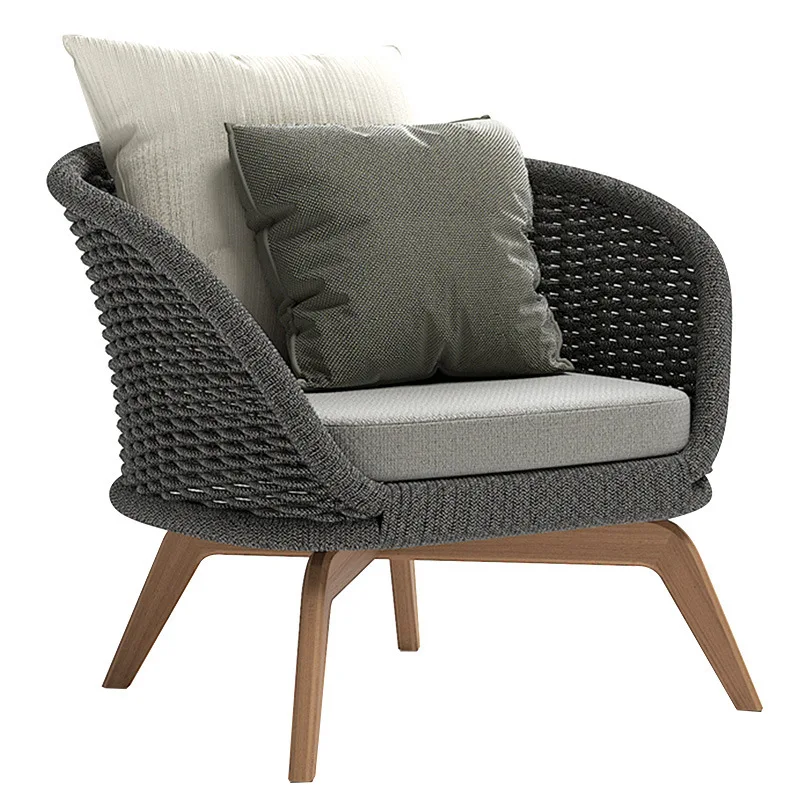 

Nordic teak outdoor sofa courtyard rattan chair double combination leisure garden balcony braided rope single rattan rocking