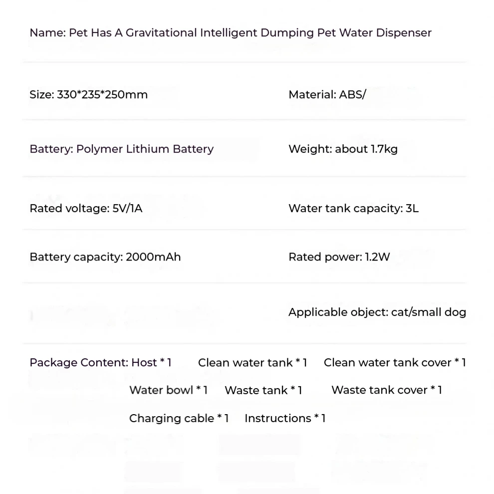 自動充電式重力流水式ペットボウル＆フィーダー型猫用ウォーターディスペンサー（猫・犬用プラスチック製）