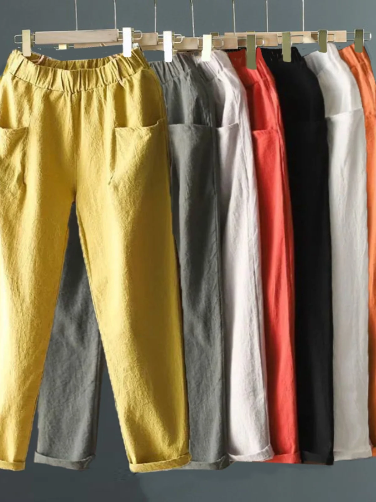 Pantaloni estivi a gamba dritta casual in lino di cotone sottile Capispalla larghi Pantaloni Harem Carota per mamma Donne di mezza età e ly