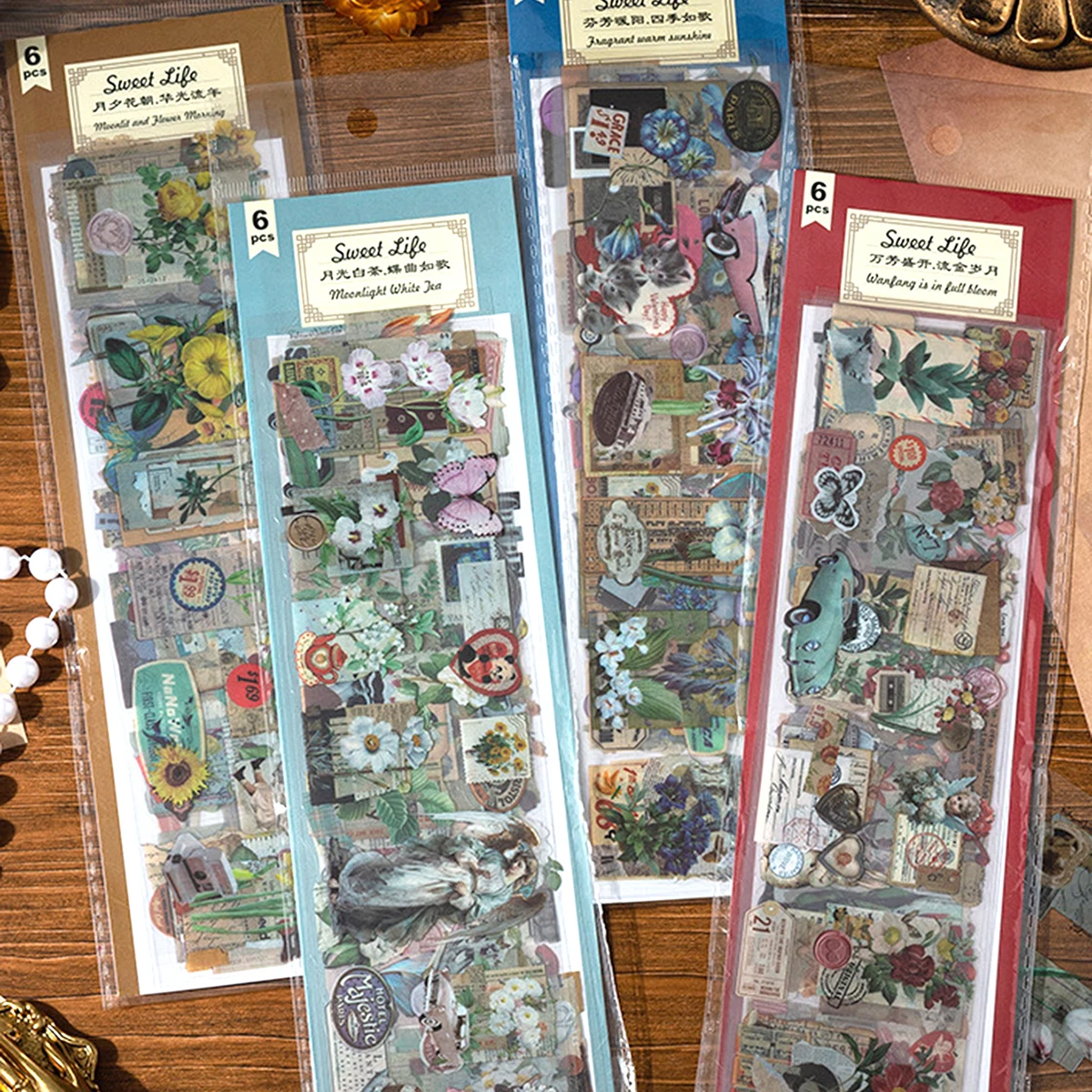 6pcs Vintage Floral Pattern Stickers,Waterproof PET Stickers, For Stationery Scrapbooking Decoration, A Gift For Friends