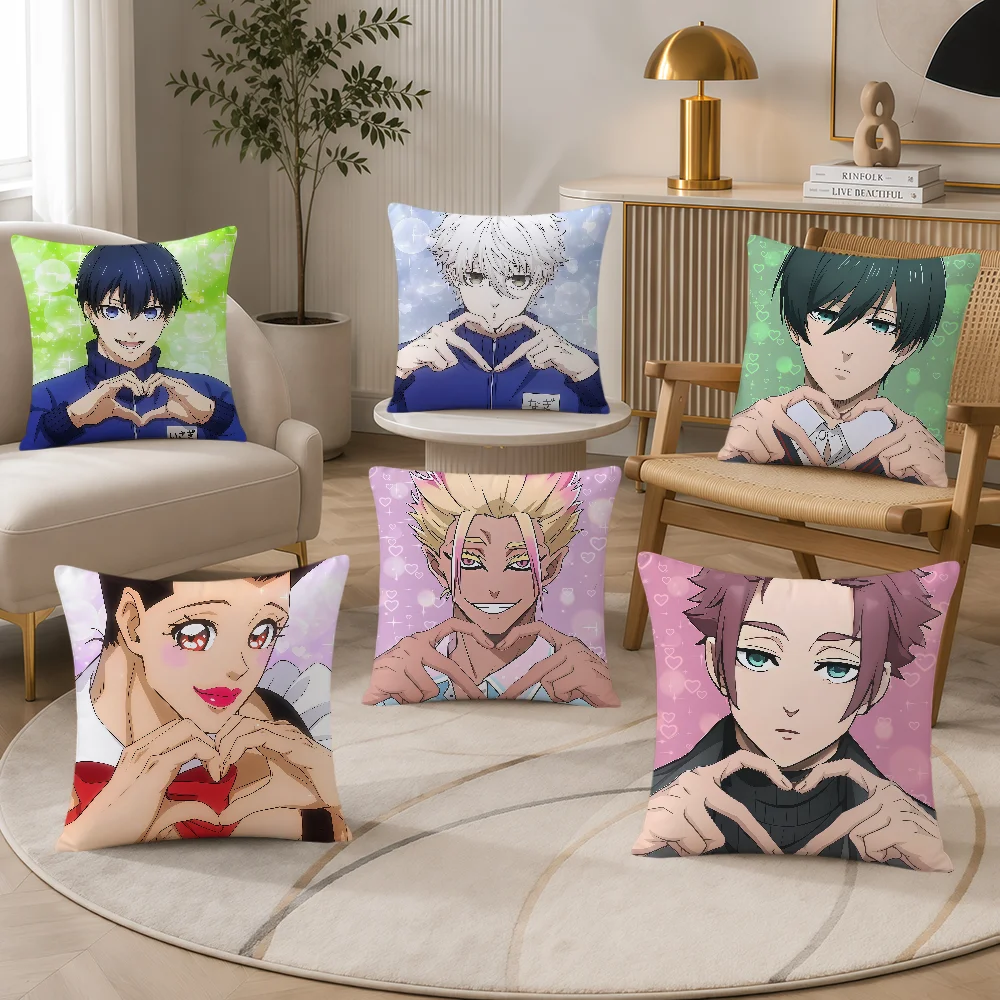 Fun Anime Cute Love Heart B-Blue L-Lock Cushion Cover Soft Pillowcase Sofa Living Room Home Decor Party Hogar Pillowcover