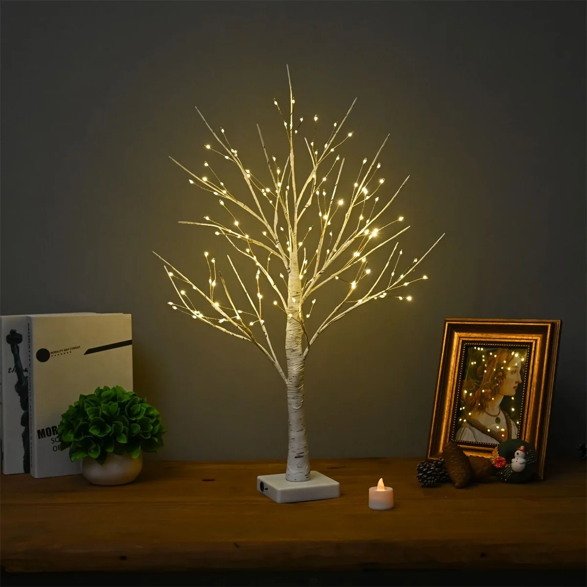 LED simulation birch tree bedroom, living room, party decoration, battery, USB dual-use, warm and romantic atmosphere·