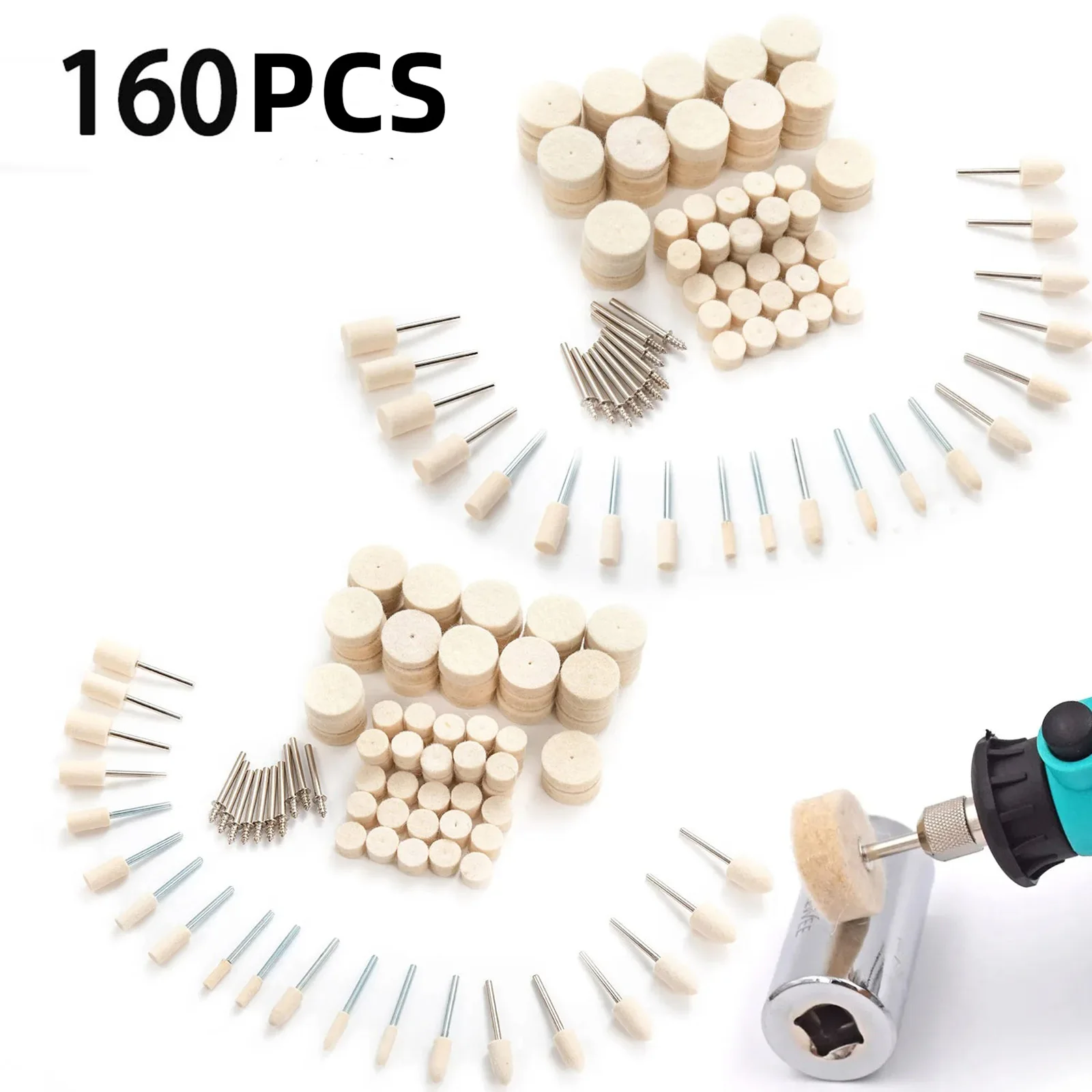 

160pcs Wool Polishing Wheels 3mm Felt Grinding Heads Compatible with Dremel Jewelry Metal Jade Stainless Steel Polishing Tool