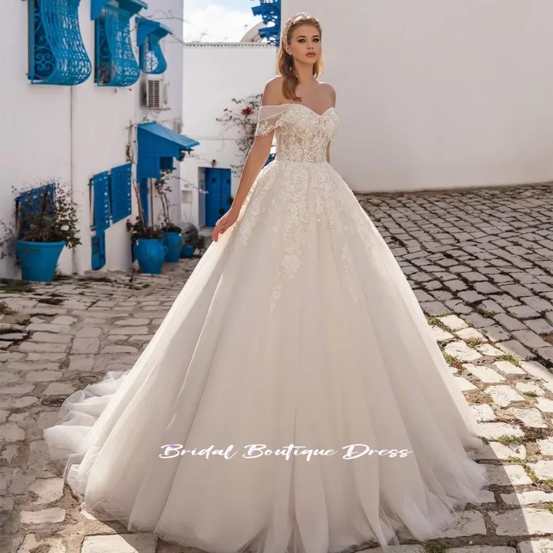 Vestido De novia De encaje exquisito personalizado, Vestido De novia con cuentas De cristal y apliques con hombros descubiertos, Vestido De novia para mujer
