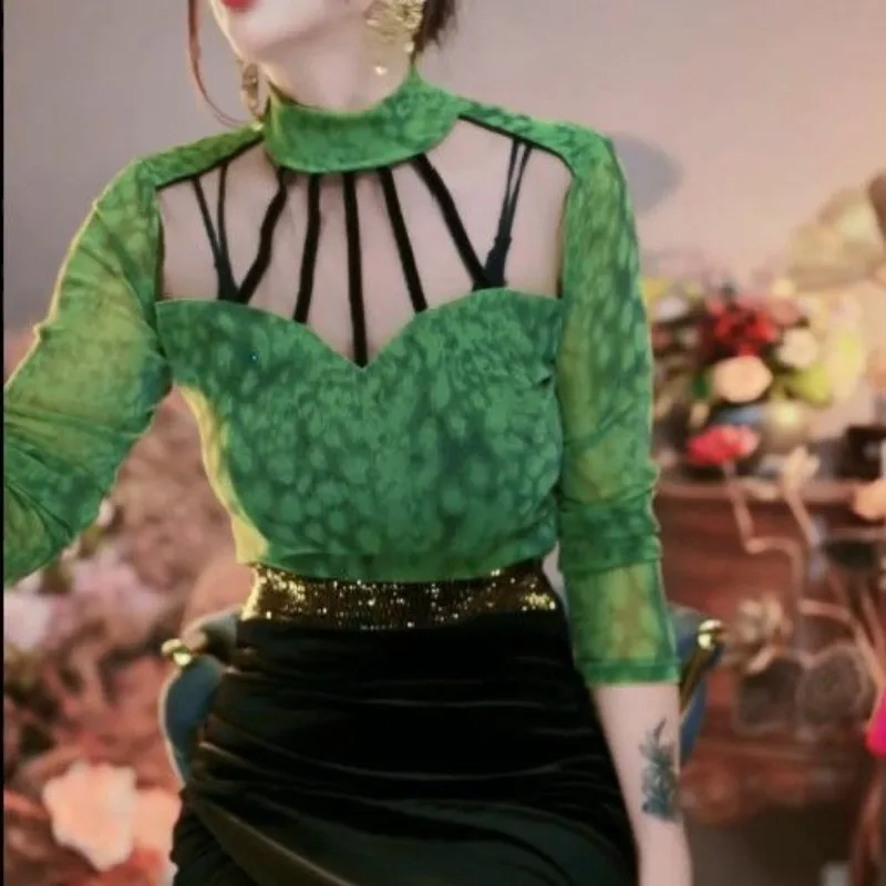 Hauts à manches longues pour femmes, chemises à col mi-haut vertes en maille assortie avec tout, à la mode et capricieux, nouvelle collection automne hiver