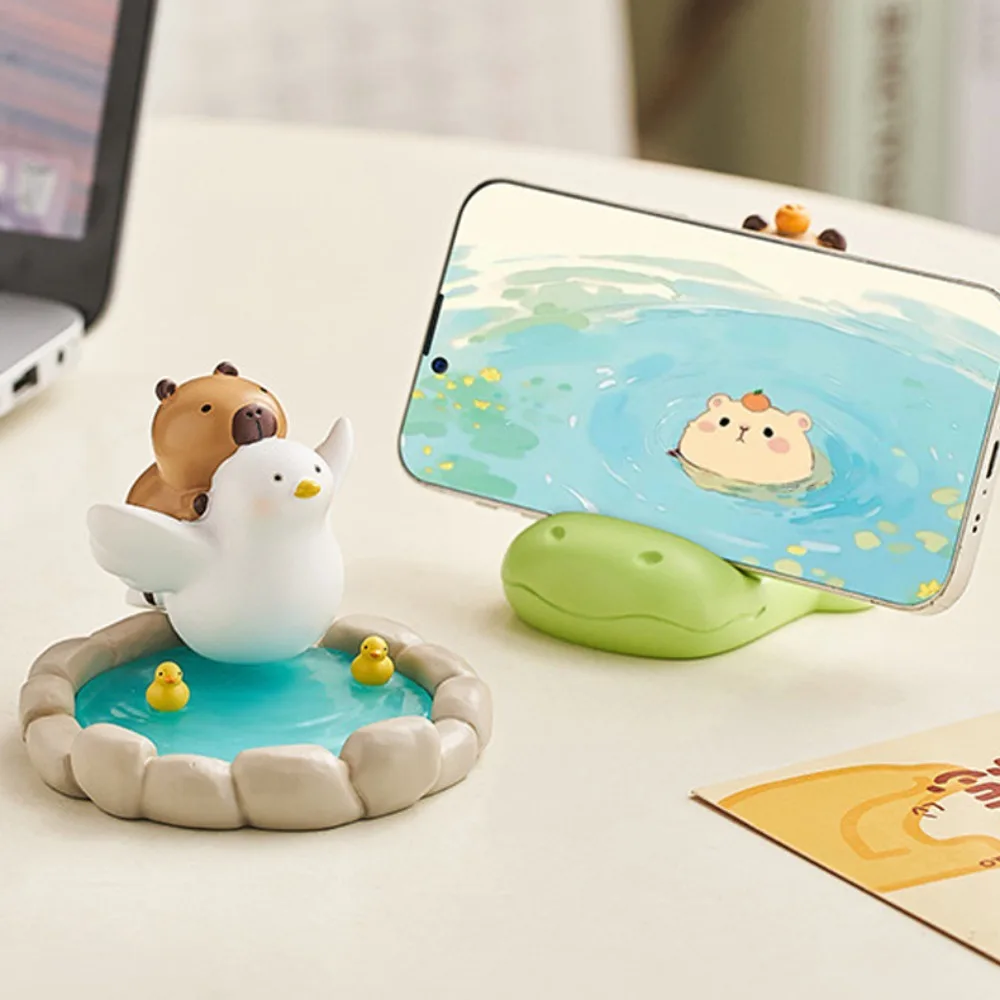 Crocodile Capybara Phone Holder Ornament Desk Decor Capybara Mobole Phone Stand Cute Animal Figurines Capybara Model Toy