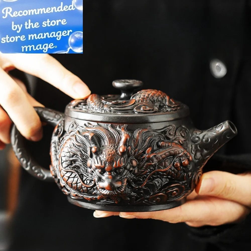 

Цзяншуй глина фиолетовая керамика резьба чайник ручная роспись антикварный рельефный чайник бытовой чайник кунг-фу чайный сервиз чайник с драконом
