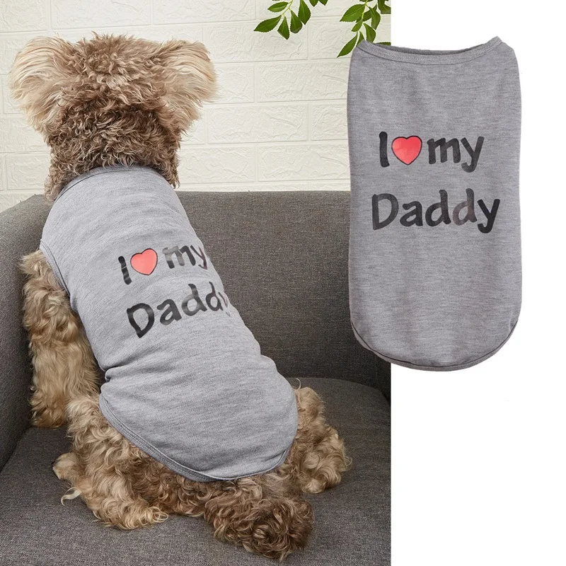 Pet Couple Clothes I Love My Daddy / Mom Puppy Tank Top Summer Sleeveless T-Shirt for Small Dogs Cute Pet Outfit