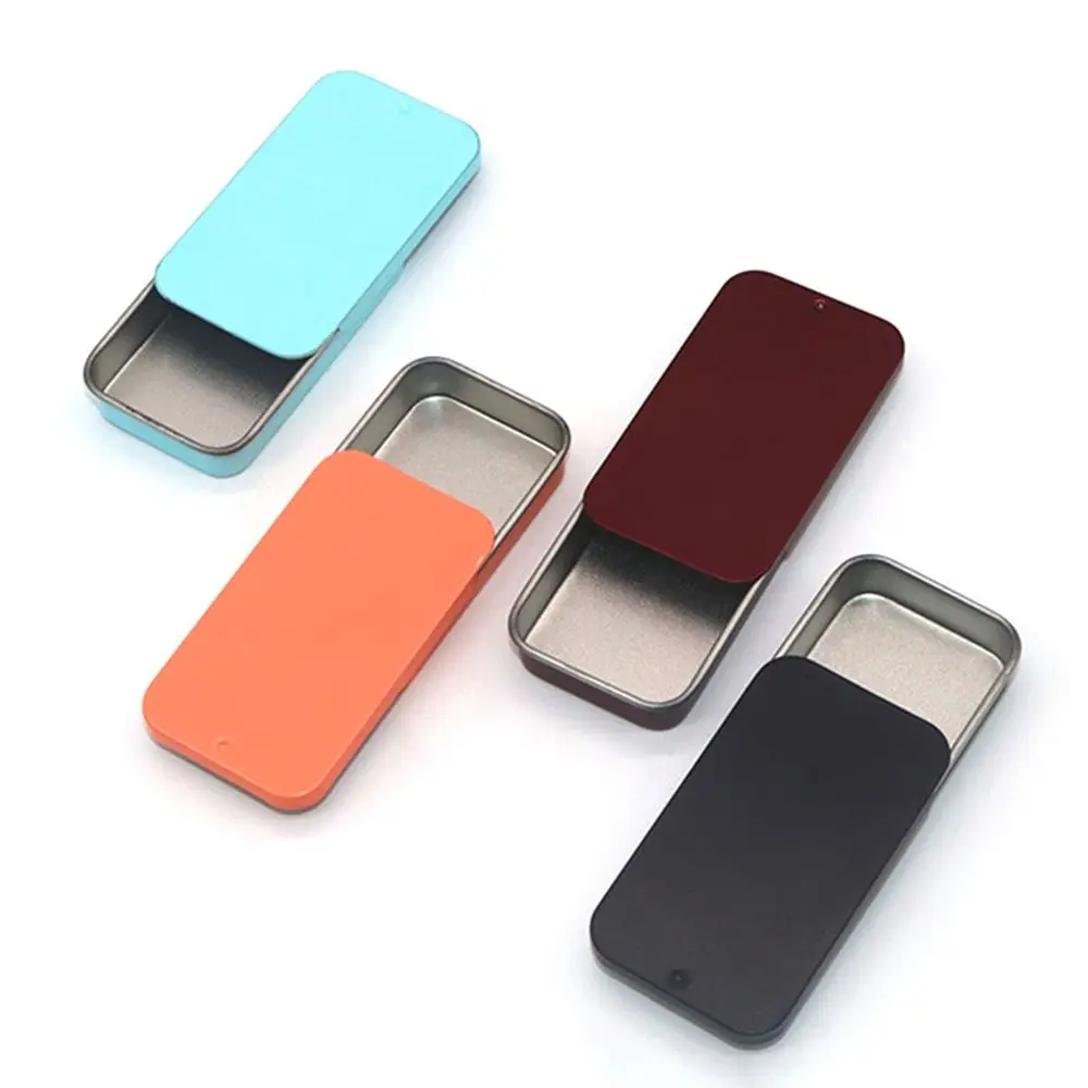 1Pc Rectangular Sliding Cover Push Pull Tin Metal Box Candy Aromatherapy Solid Ointment Drawer Type Portable Small Iron Boxes