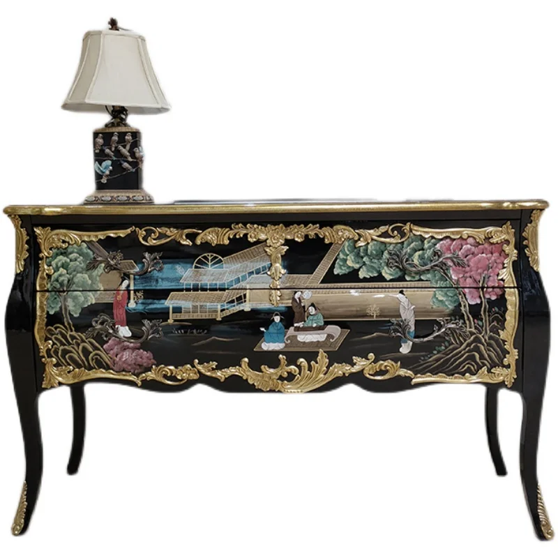 

Комод для хранения красок из цельного дерева в американском стиле ретро, 1,5 метра, новая китайская вилла, расписная мебель