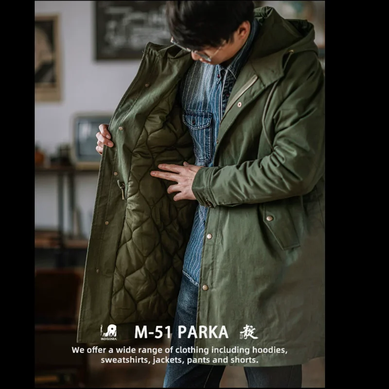 M51 Army Coat Military Green Fishtail Windbreaker Thickened Parka Mid Length Winter Stprmsuit Cotton Outdoor Riding Camp Jacket