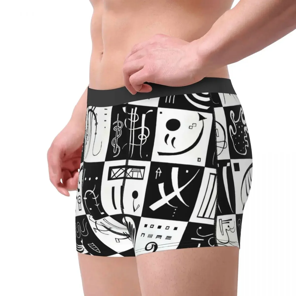 Kandinsky - Thirty, Black And White Artwork Underpants Breathbale Panties Male Underwear Print Shorts Boxer Briefs