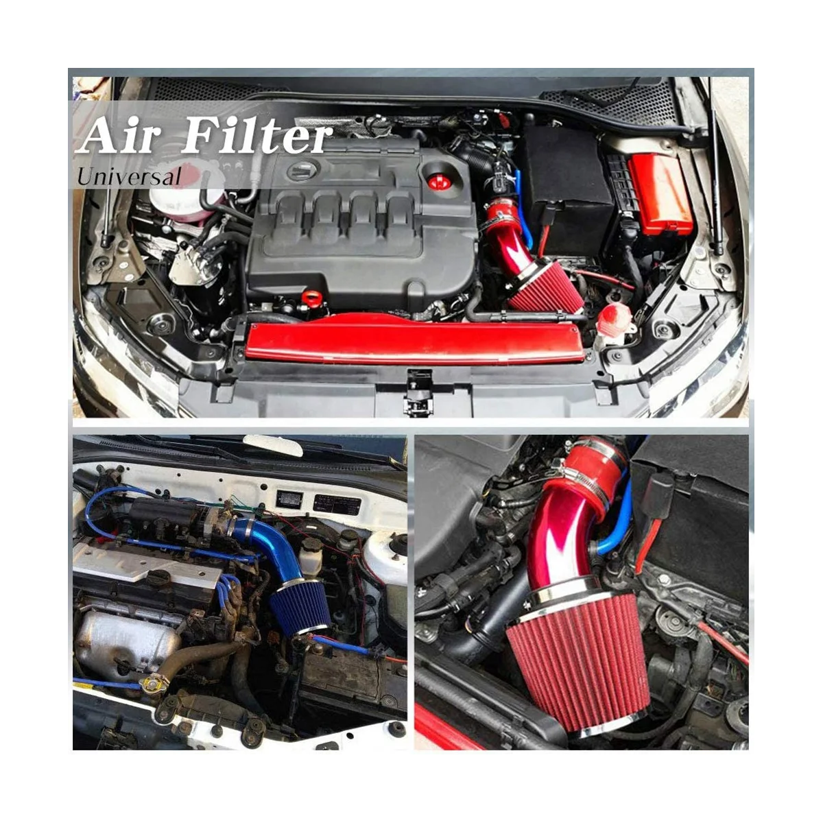 Universal Car Racing Cool Air Intake Kit 3Inch Pipe Aluminium Automotive Filter Induction Low Hose and Clamp Kits ,Blue