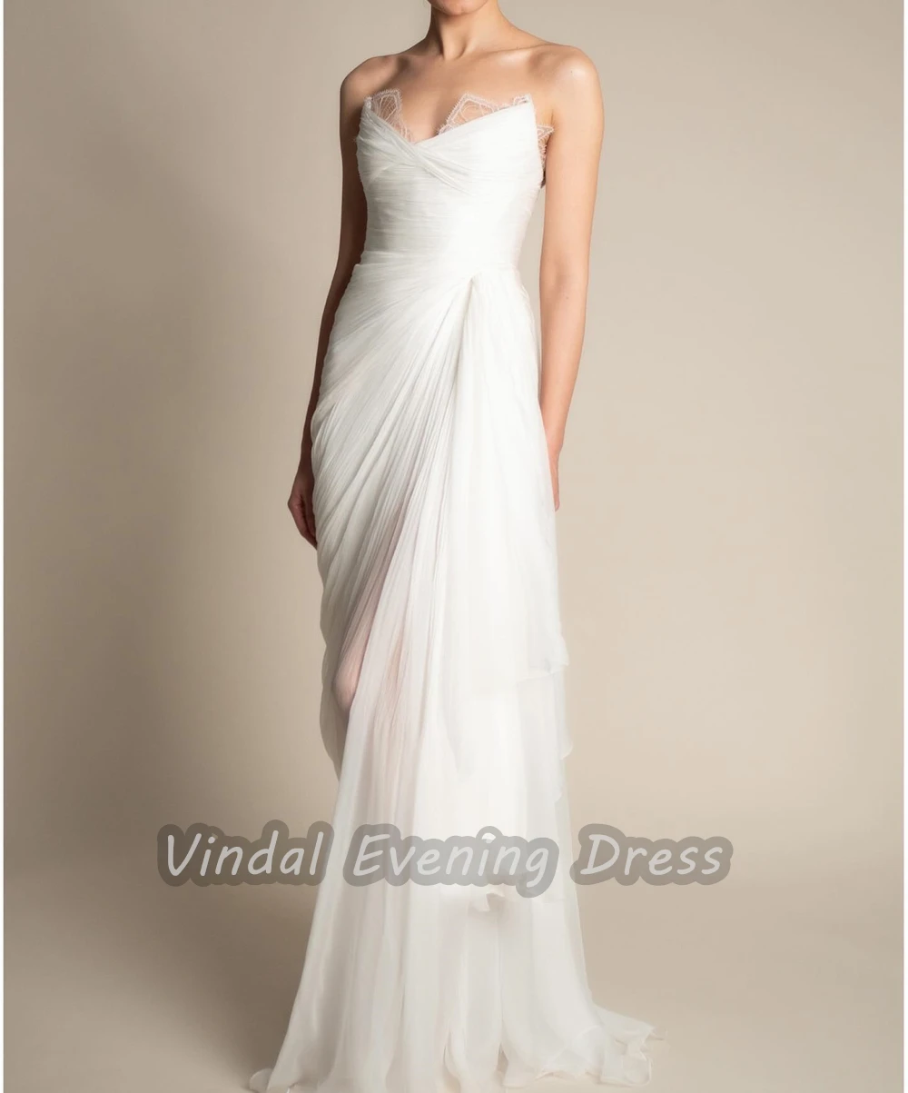 Vindal Tulle Floor length Strapless luxurious Sexy Ruffle Lace Straight Breast Padding Elegant Sleeveless السعود For Woman 2024