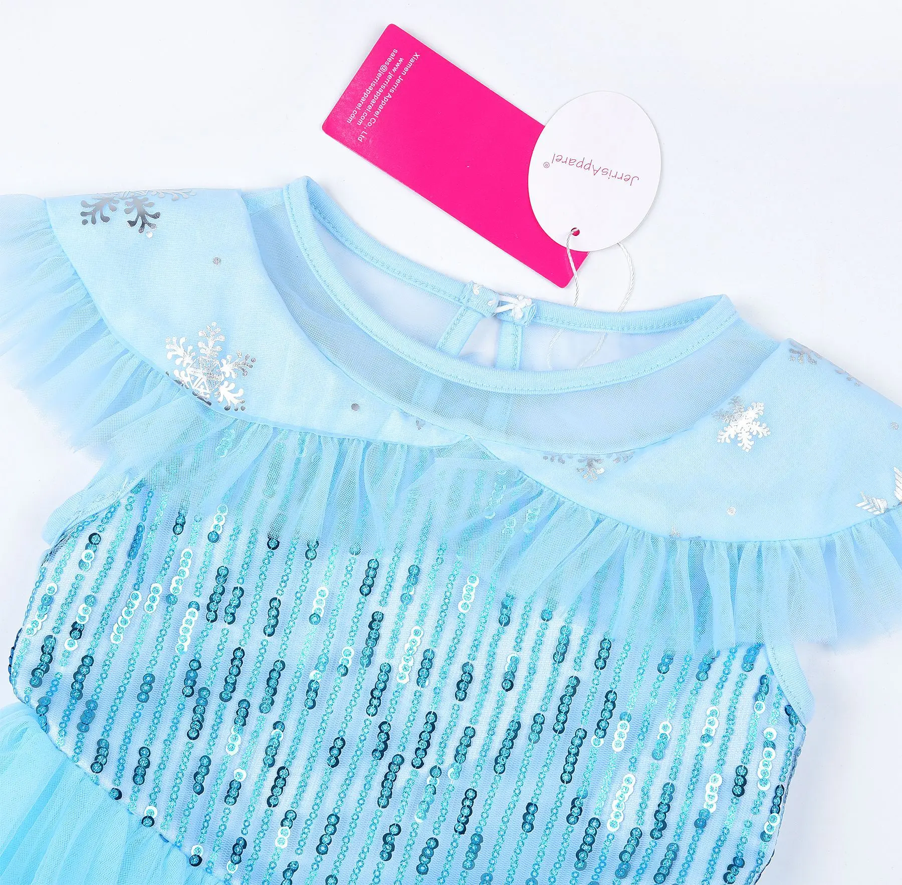 Girl Summer Vestidos Blue Sequin Princess Dress Snowflake Cape Design Elsa Role Play Costume Halloween Snow Queen Cosplay Gown