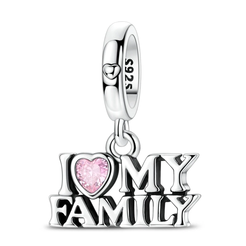 

925 Sterling Silver Charms Bead CZ Zircon Love Family Dangle Fit Original Bracelet DIY Women Jewelry Gift