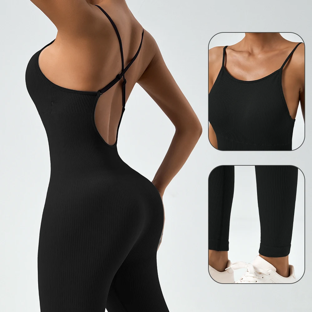 One Piece Yoga Suit Women Backless Cross Seamless Gym Jumpsuit Adjustable Thin Strap Sports Workout Breathable sexy Jumpsuit