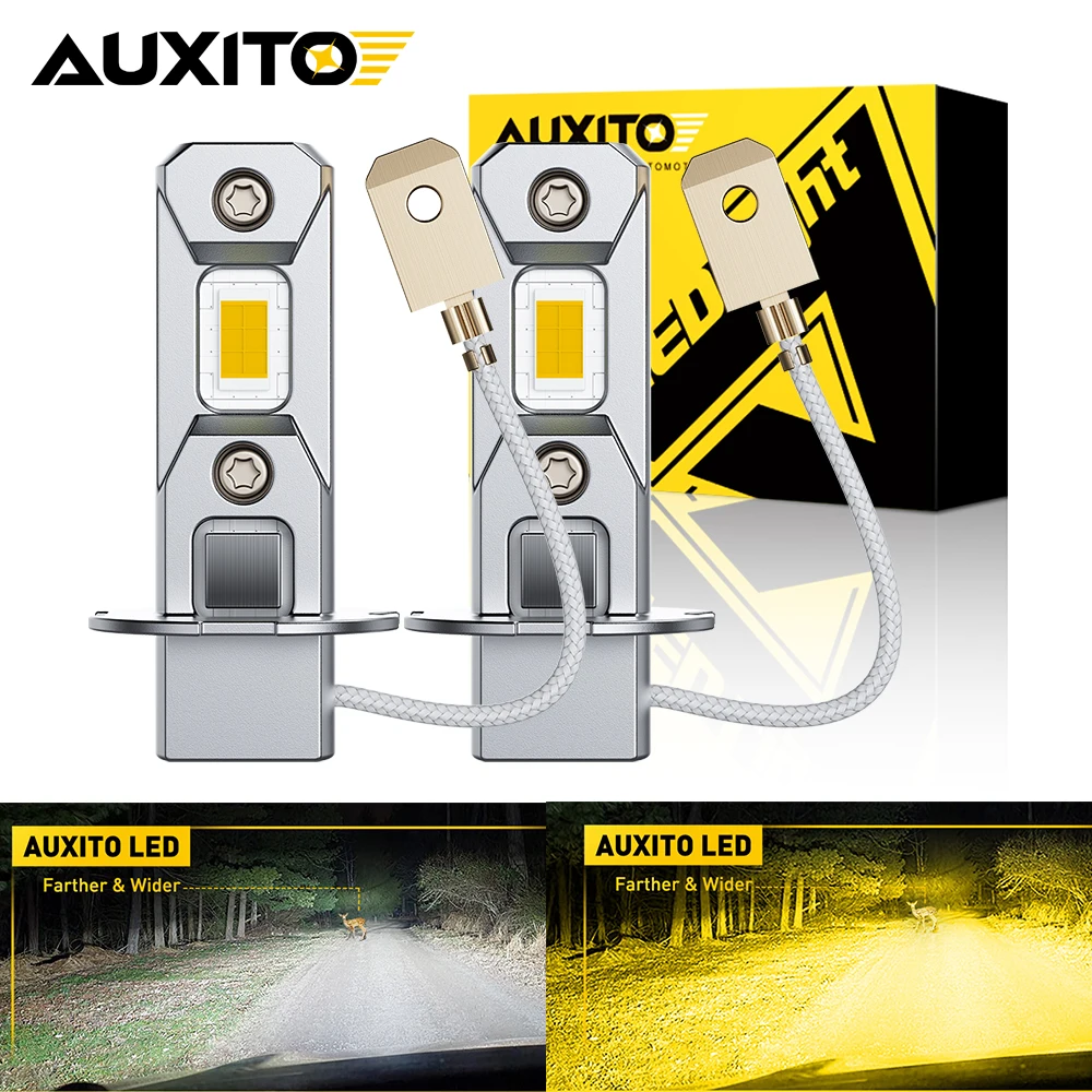 

AUXITO 2Pcs Canbus H3 LED Bulb Fog Light Yellow 3000K White H3 LED No Fan Fog Lamp Daytime Running Lights DRL 1:1 Mini Size 12V