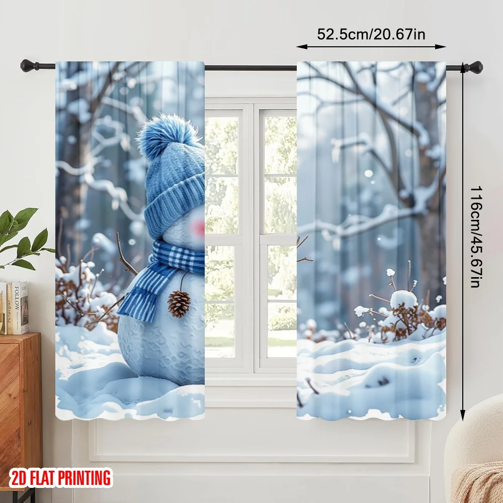 2pcs 2D flat printing Drapes snowman Polyester Without Electricity 0 Use for Holiday Parties Home Decor & Studio Props