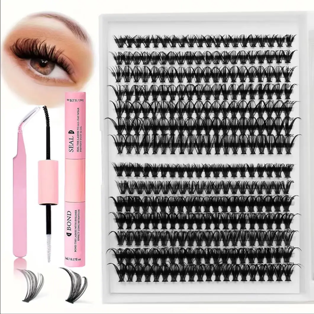 DIY Eyelash Extension Kit 280pcs Individual Lashes Cluster 30D40D 8-16mm Mix Lash Clusters Bond and Seal and Lash Applicator
