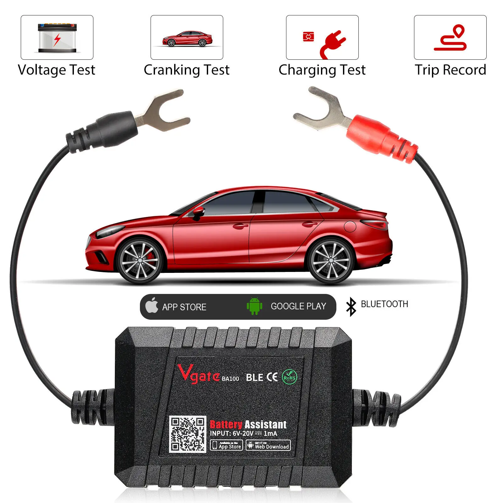 

Best BA100 Bluetooth 4.0 12v Car Battery Tester Auto Battery Assistant Battery Analyzer Test Tool Battery Monitor iOS Android