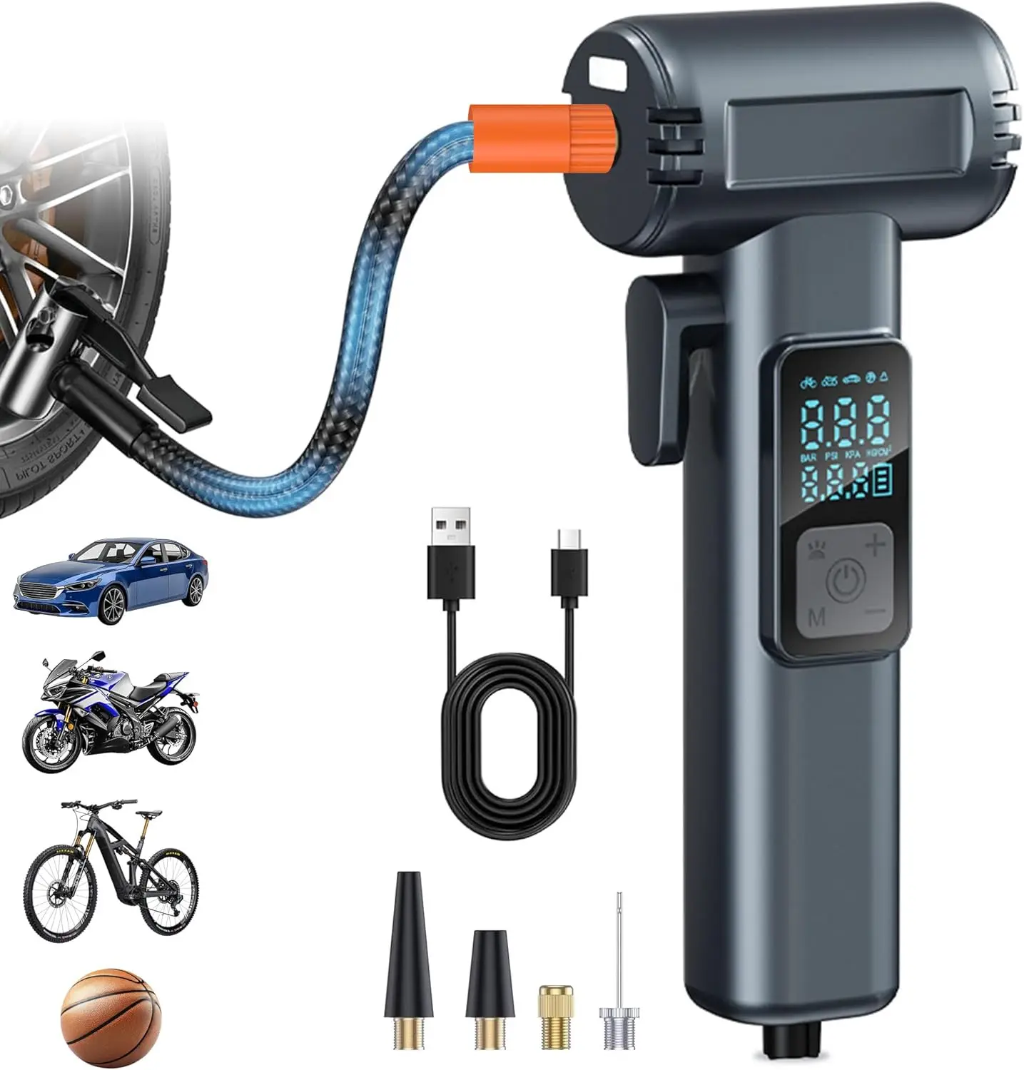 

Tire Inflator Portable Air Compressor 150PSI Cordless, Auto Shut Off, Digital Pressure Gauge & LED Light for Cars Bikes Motorcyc