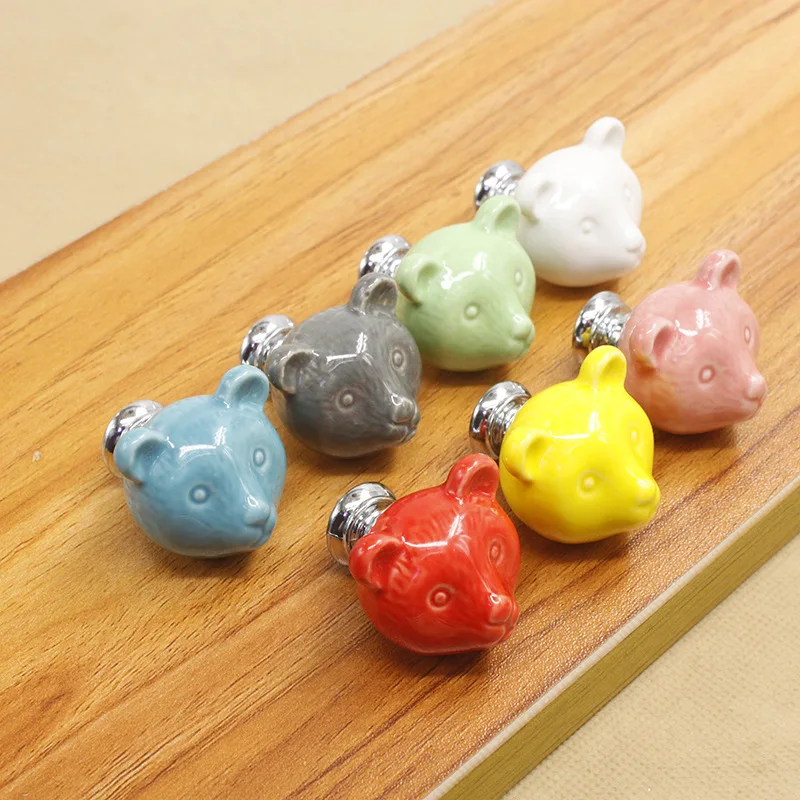 Ceramic Bear Drawer Knobs 3D Cartoon Cabinet Cupboard handles Novelty Creative 7 color Fashion Furniture Handles Hardware