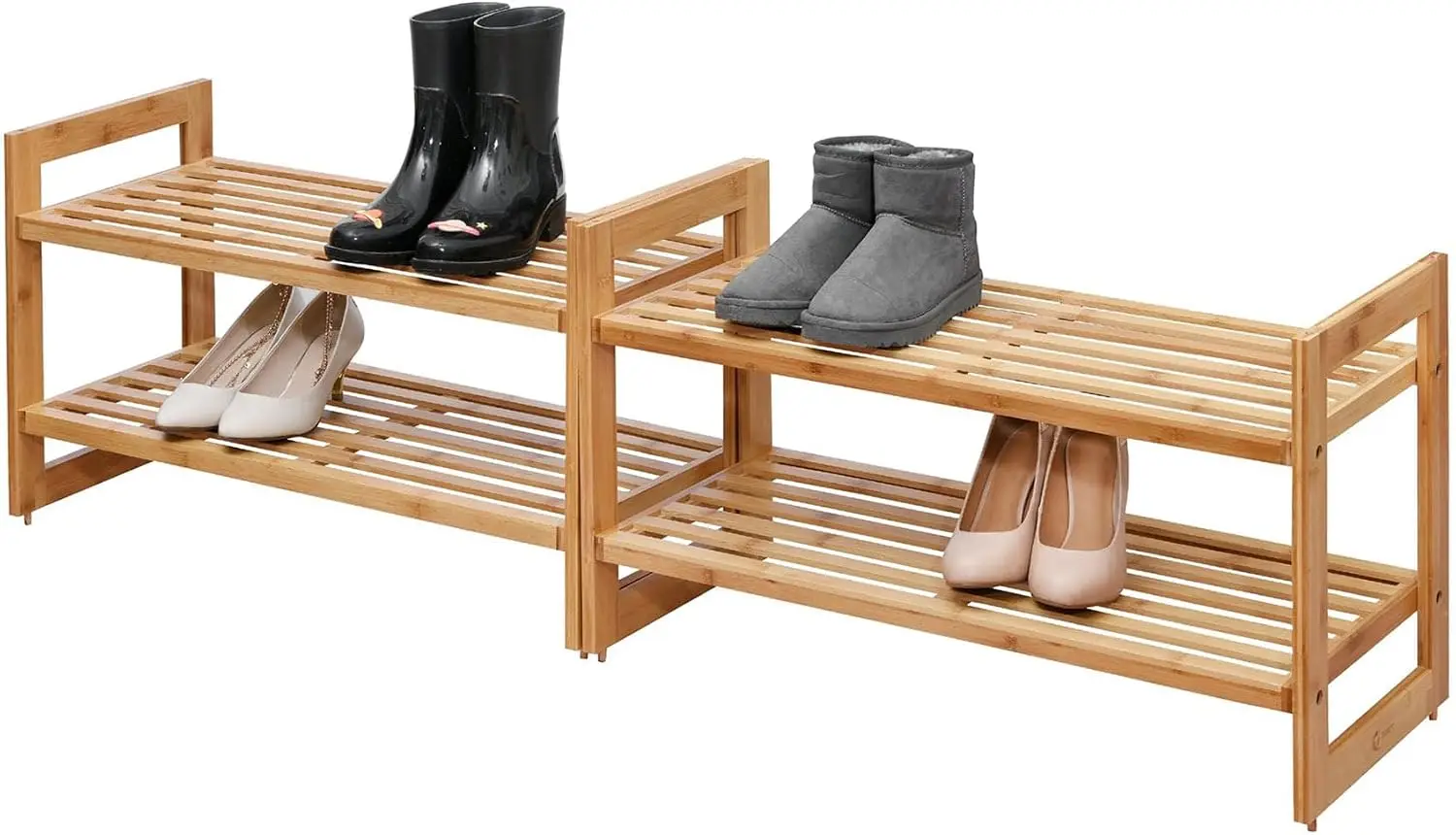 TRINITY BASICS EcoStorage Stackable 2-Tier Bamboo Shoe Rack, Free Standing Shoe Organizer Shelving 6 to 12 Pair for Bedroom Clos