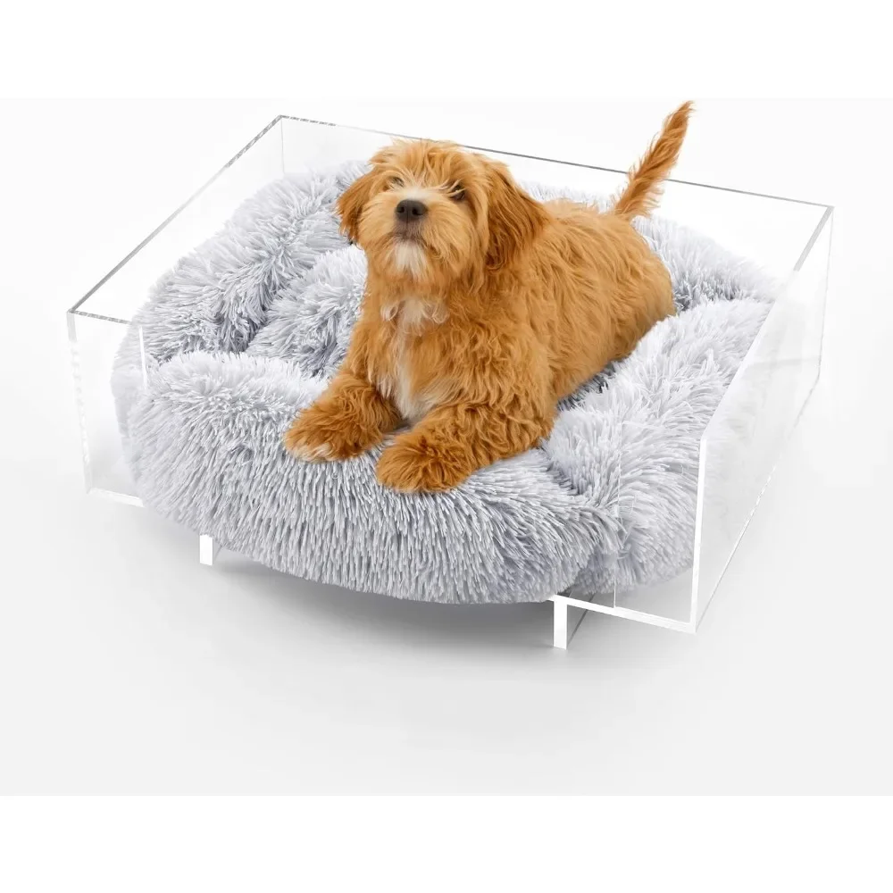 

Carole 24" x 18" Small/Medium Modern Lucite Calming Fluffy Pet Bed with Washable Cushion