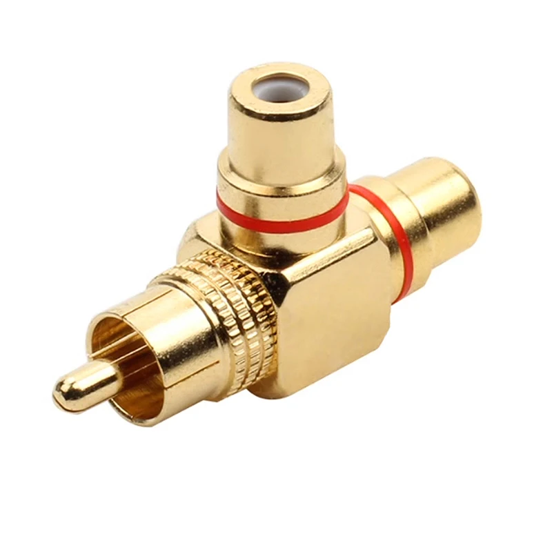 High-quality Copper gold-plated RCA Male to 2 Female RCA Splitter Adapter AV Video Audio T Plug RCA 3 way Plug R Connector