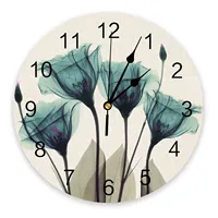 Idyllic Teal Green Tulip Flowers Large Wall Clocks Kids Room Silent Wall Watch Office Home Decor 10 Inch Hanging Watch Gift