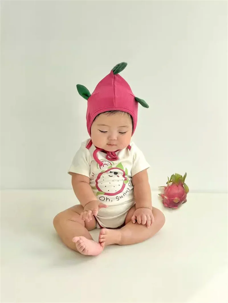 Baby Clothes Rompers For Boys Girls Cotton Short Sleeves Funny Pitaya Print Bodysuit Cartoon Child Jumpsuits Clothing With Hat