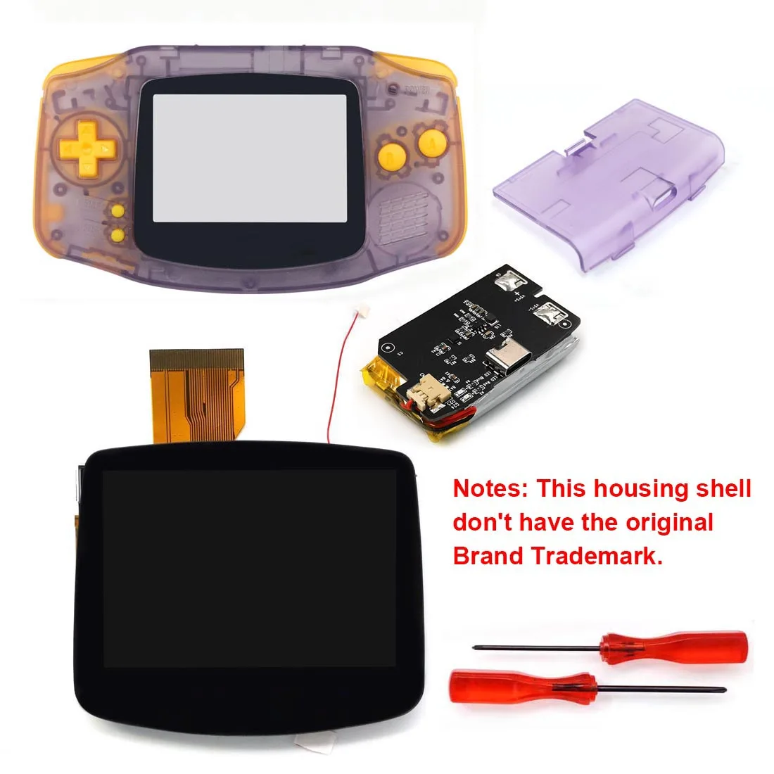 HISPEEDIDO Rechargeable for GBA V5 IPS HD 720x480 Drop-in Screen Kits No welding required Desaturation FRM OSD w/Shell image 3