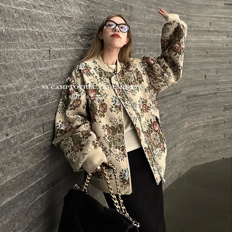 Manteau en jacquard à manches longues avec bouton, cardigan vintage, haut de tempérament, automne et hiver, nouveau