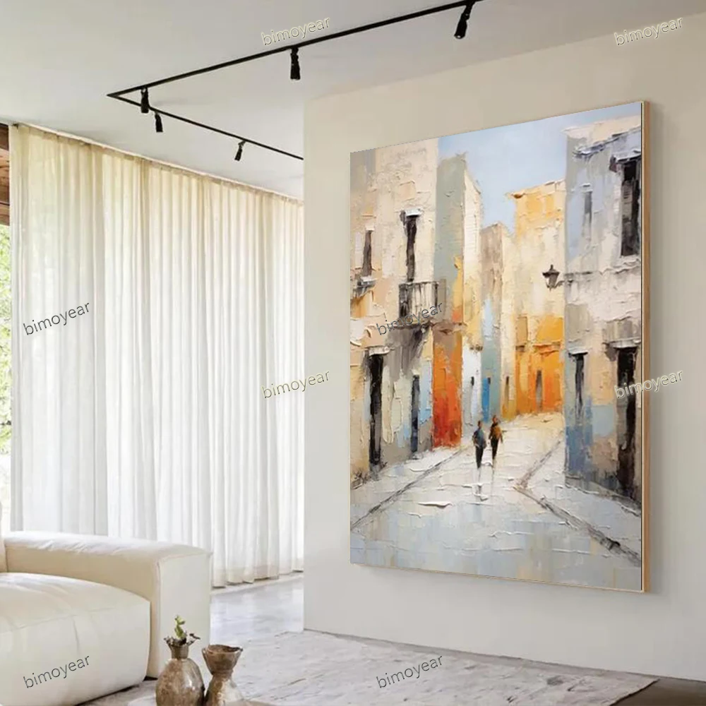 100% Handmade Abstract Oil Painting On Canvas Ancient Urban Street Scenes Wall Art Picture For Home Living Room Decor Image Gift