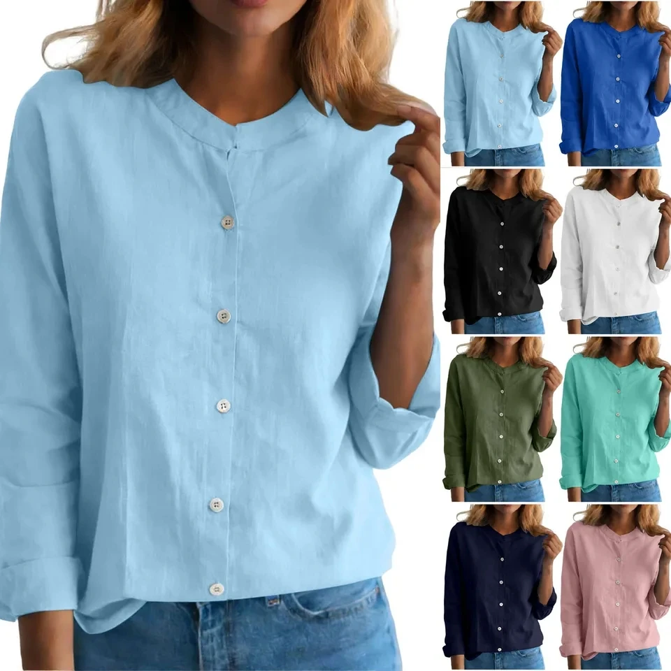 

Women Spring Summer New Shirt Button Down Long Sleeved Work Shirts Blusas Ladies Casual Basic Tops Blouse Solid Color Camisas