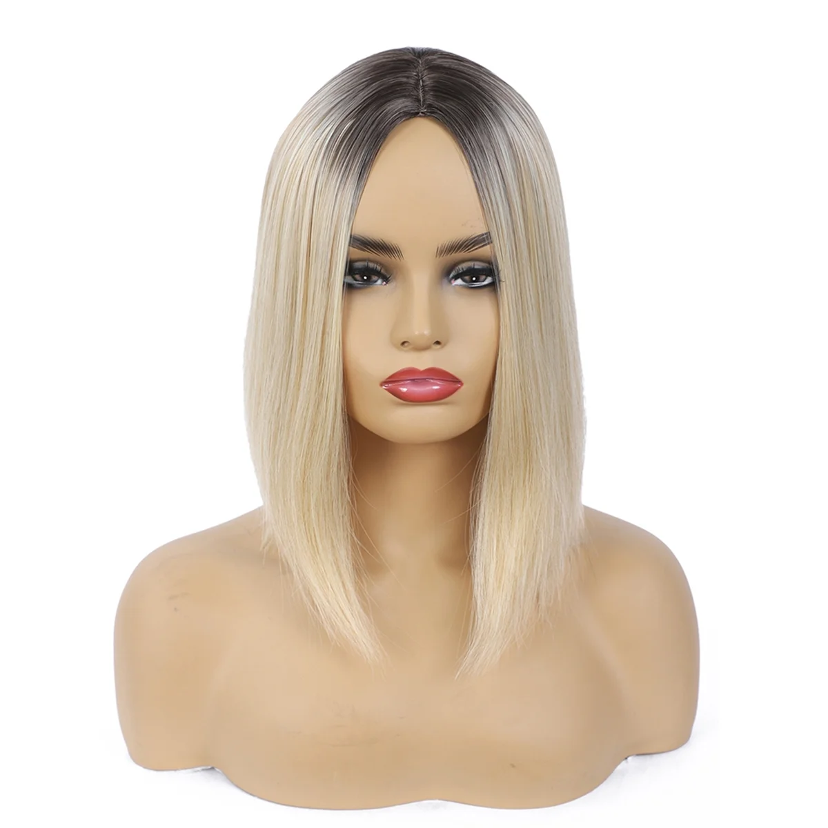

B76A Fashion Wig Short Hair Middle Parted Color Chemical Fiber High Temperature Silk Ladies Wig Covering,J