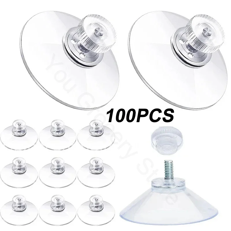 

100Pcs Clear Suction Cup Hooks with 41/53/58mm Screw Suction with Plastic Nuts for Glass Bathroom Doors
