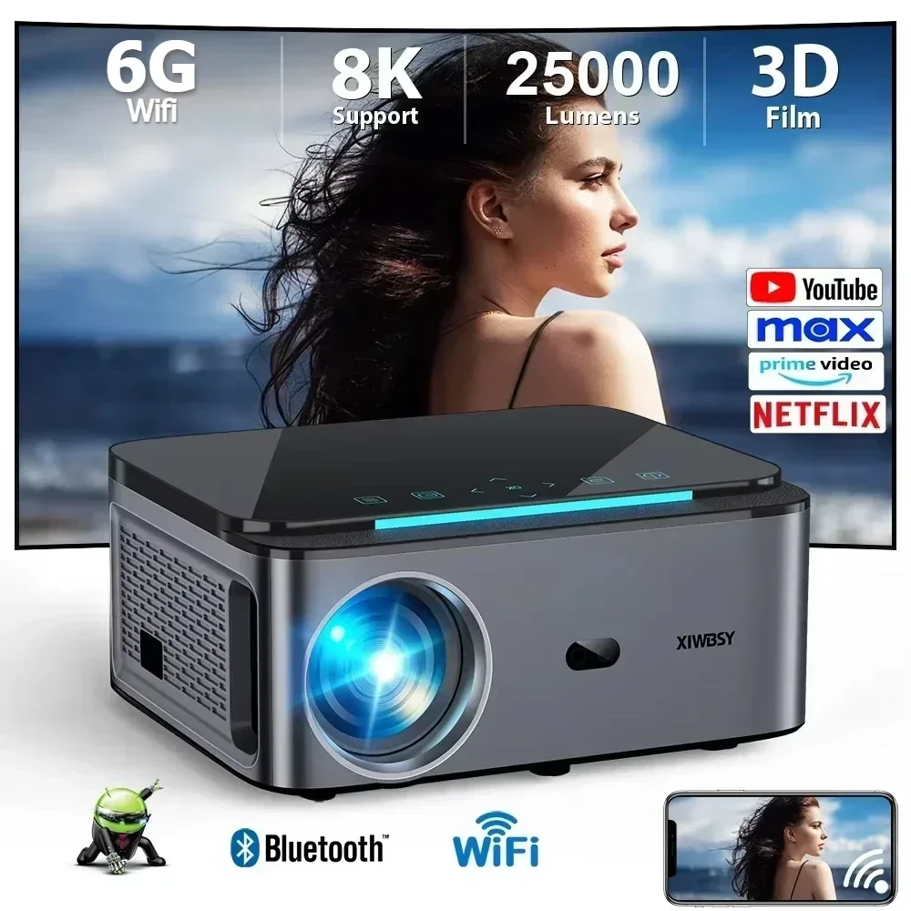 XIWBSY Proiettore Full HD 1080P 25000 lumen Wifi6 8K Proiettore Android 3D Smart Home Theater Cinema Proyector Proiettore esterno