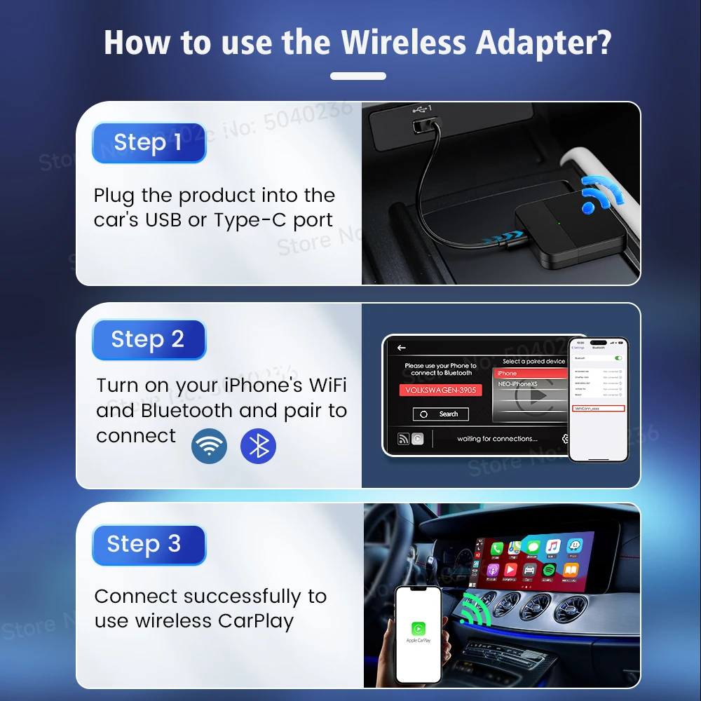 2024 Mini3 CarPlay Wireless Adapter Car Play Dongle WiFi Bluetooth Fast Connect Plug and Play For iPhone OEM Wired CarPlay Car