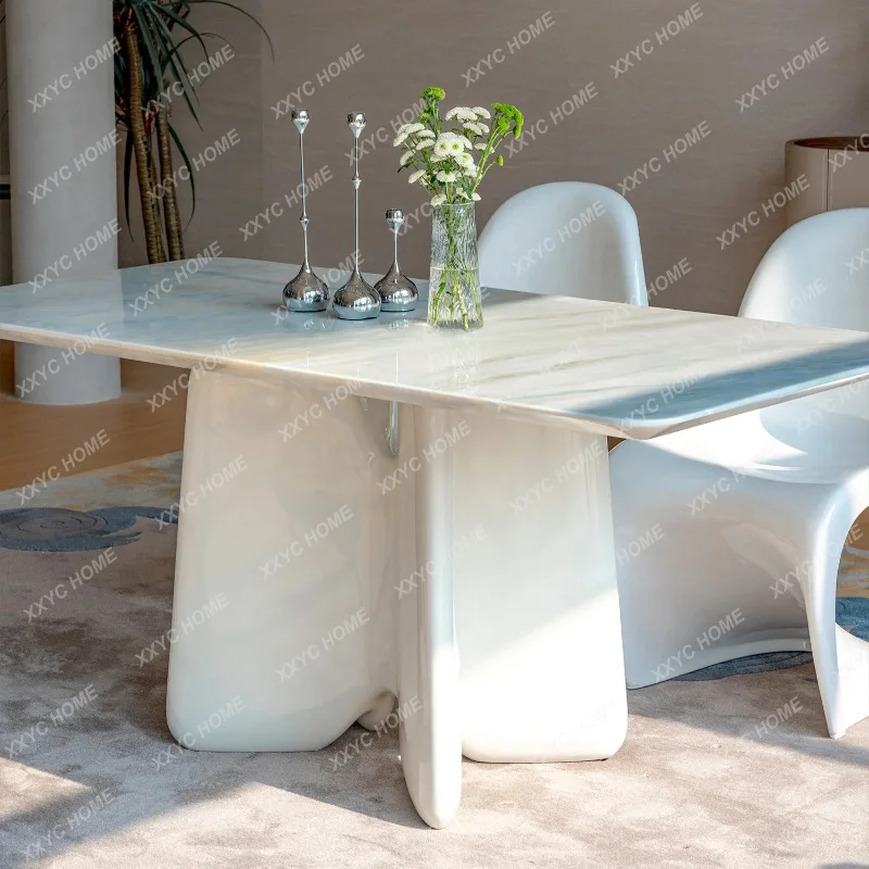 

Luxury stone, blue long dining table cream style light luxury villa high-end marble dining table