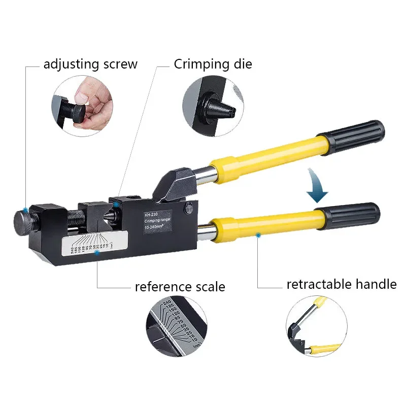 KH-230 Mechanical Crimping Pliers with Telescopic Long Handle 10-240 MM Crimping Terminal for al Wiring Tools