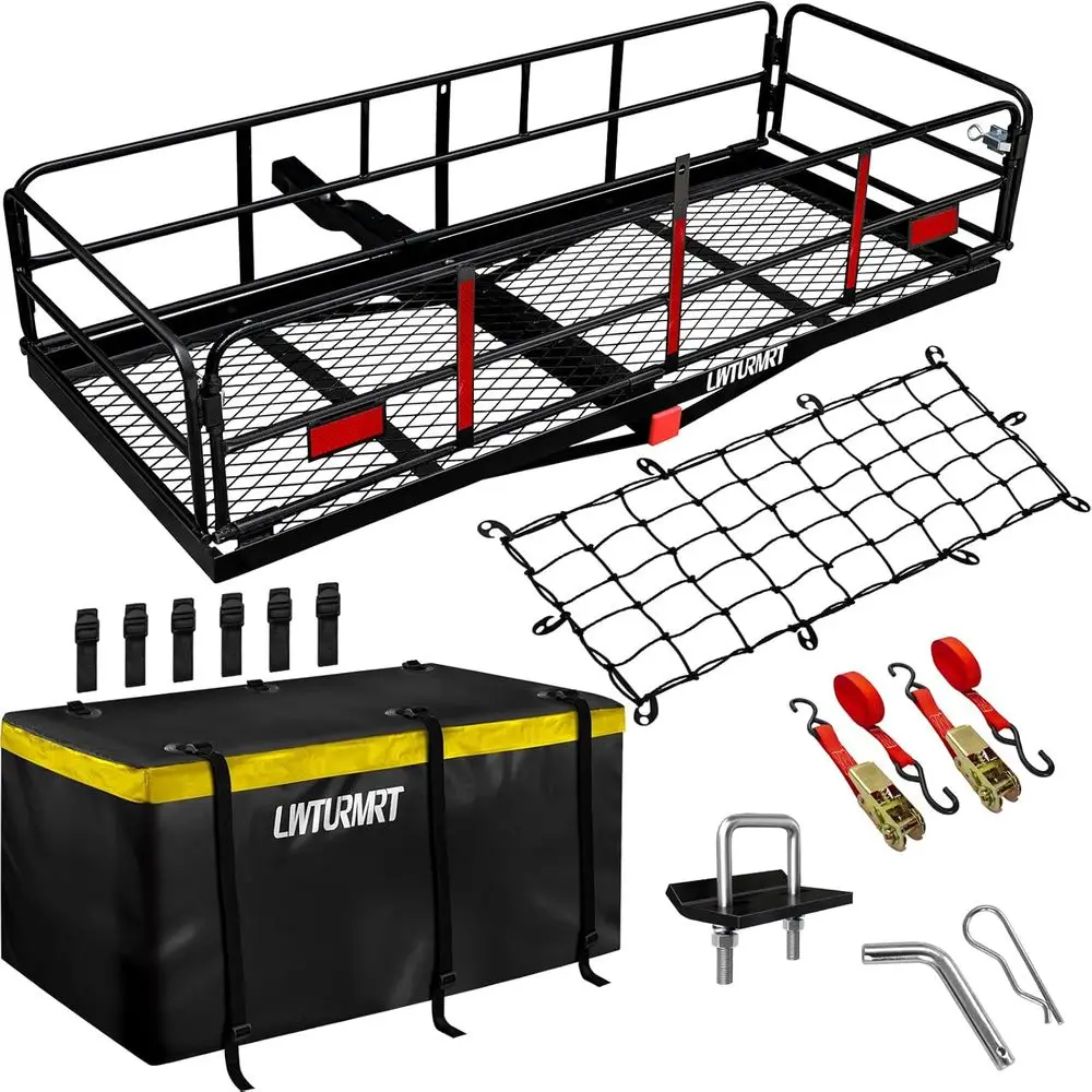 

Trail Hitch Mount Cargo Carrier Basket 58" x 24" x 14" Folding Vehicle Cargo Baskets Fits 2" Receiver with 2" Hitch Stabilizer f