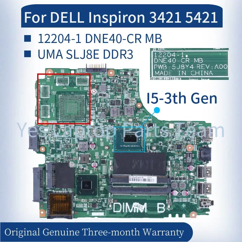 12204-1 For DELL Inspiron 14R 3421 5421 DNE40-CR Laptop Mainboard 0606R4 07GDDC 0PTNPF 0JK9FM 0CHXVJ 0825R3 Notebook Motherboard