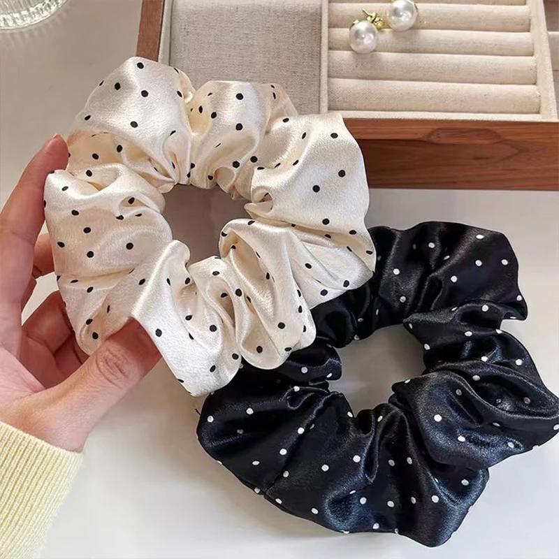 

New Black White Polka Dot Satin Hair Loop Women's Korean Gentle Temperament Hair Rope Daily Commuting Girl Hair Accessories