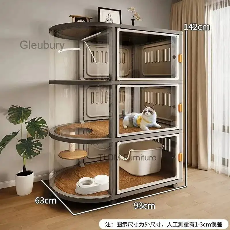 Panoramic Luxury Cat Villa for Home Use Space-saving Cat Cages Multi-level Indoor Pet Cage House Movable Pet Shop Cat Cabinet
