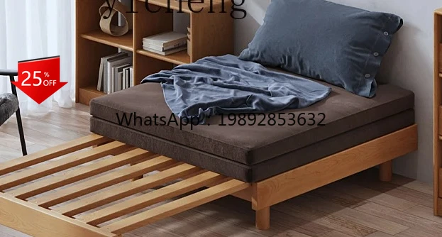

ZZ all solid wood sofa bed modern simple pull-out folding tatami single folding bed