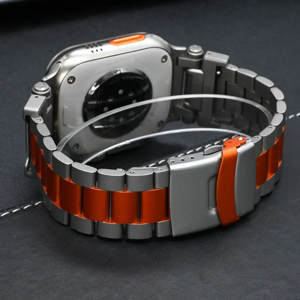 Luxury Titanium Orange Band for Apple Watch Ultra 2 49mm 42 44mm 45mm Business Bracelet for iWatch Series 9 8 7 6 5 4 3 se Strap