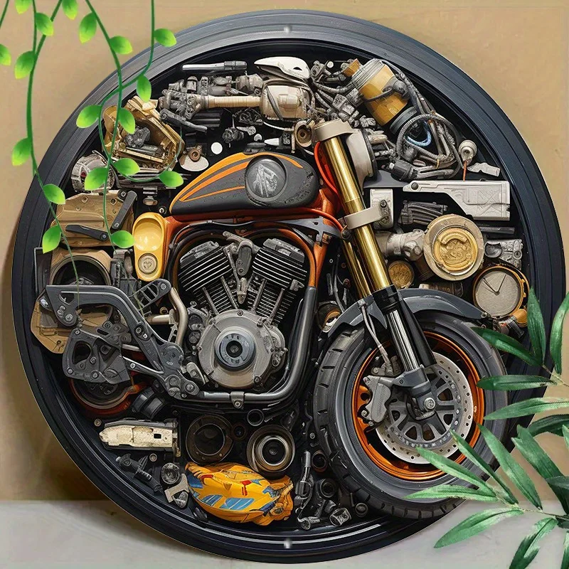 

Round Metal Aluminum Mark Mechanical Style, Motorcycle Theme for Home, Living Room, Coffee Shop, Office, Wall Decoration Art