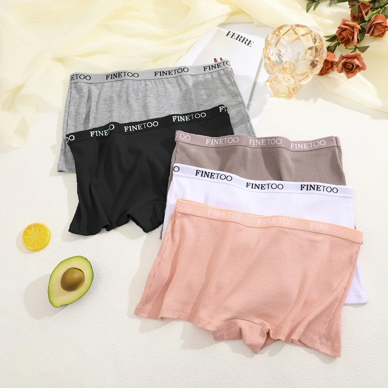 Women Cotton Panties 3PCS/Set Soft Boyshort Solid Color Boxers Ribbed Elastic Underwear Girls Sexy Low Rise Lingerie S-XL